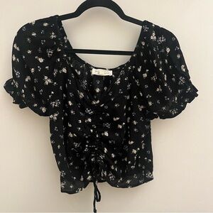 Y2K Floral Peasant Top | Cottagecore Puff Sleeve Cropped Blouse Size M